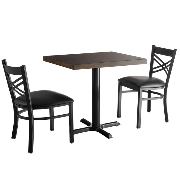 Lancaster Table Seating 24 X 30 Recycled Wood Butcher Block Dining Height Table With 2 Black Cross Back Chairs Espresso