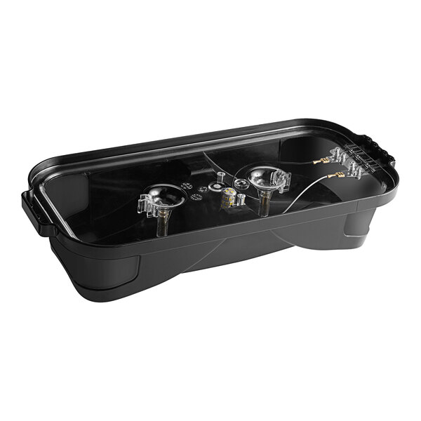 A black plastic lid assembly with metal pipes for a Narvon slushy machine.