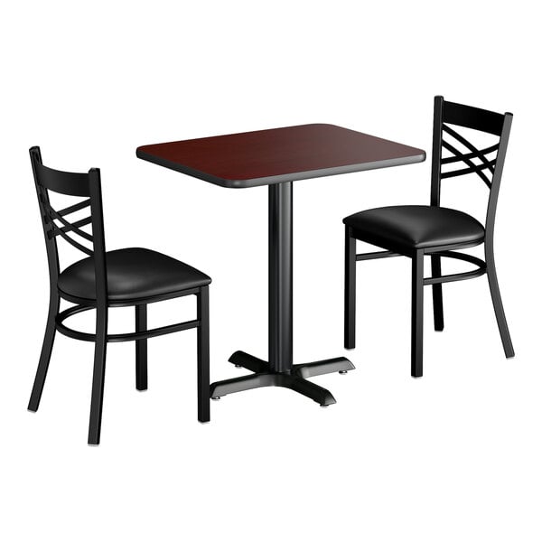 Lancaster Table & Seating 24" x 30" Reversible Cherry / Black Standard Height Dining Set with (2) Crossback Chairs