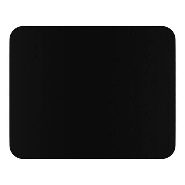 A rectangular black tabletop with rounded corners.