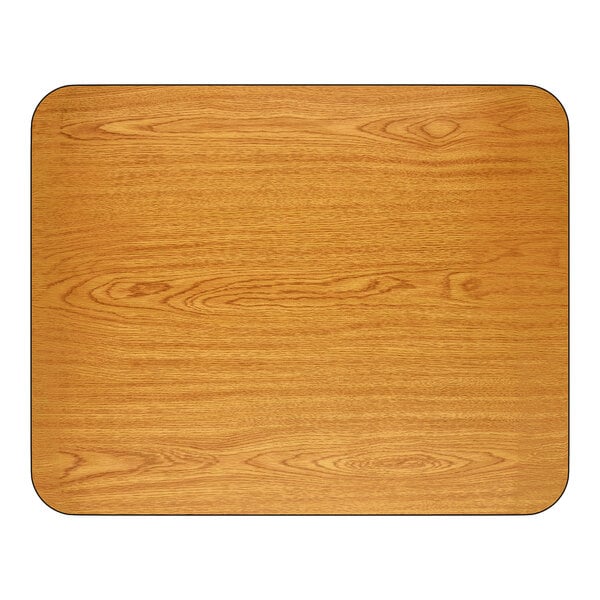 A rectangular, wood-grain tabletop with rounded corners, shown from above.