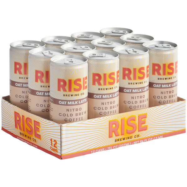 A Rise Brewing Co. Organic Oat Milk Latte Nitro Cold Brew Coffee can.