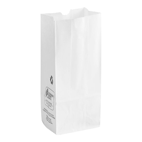 A white paper bag with black text on it.