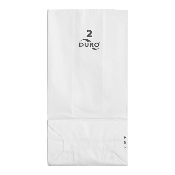 A white paper bag with black text that reads "2 lb."