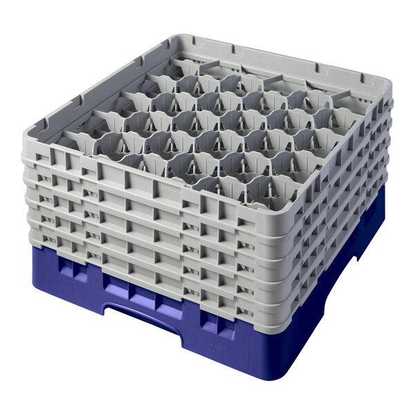 A navy blue plastic rack with 30 compartments and 5 extenders.