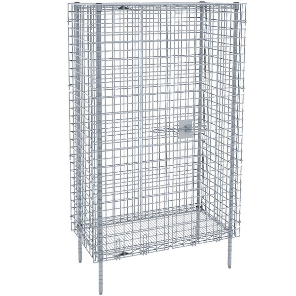 A Metro stainless steel wire security cabinet with a wire mesh door.