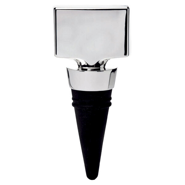 A Franmara silver wine bottle stopper with black rubber tip.