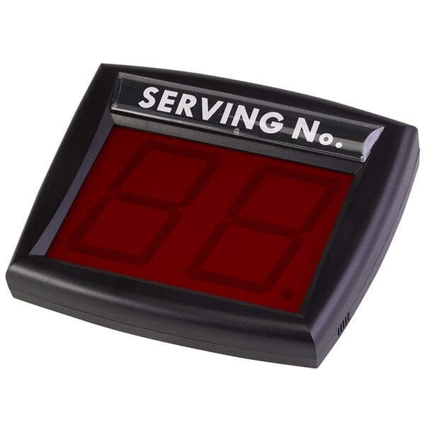 A Garvey digital take-a-number kit with a black digital display showing a red number.