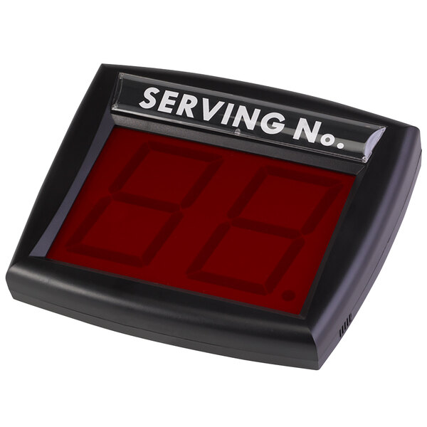 A Garvey digital take-a-number kit with a black digital display and red tickets.