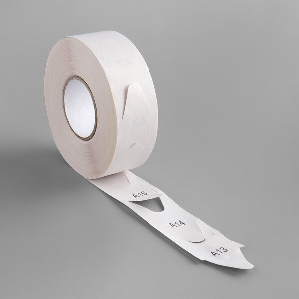 A white roll of Garvey My Turn 3-digit take-a-number tickets with black text.