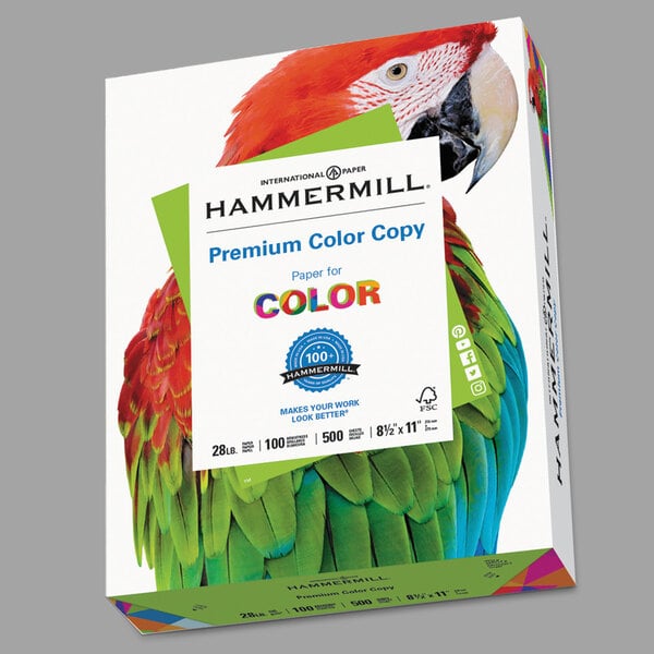 A box of Hammermill Premium Photo White Color Copy Paper with the Hammermill logo.