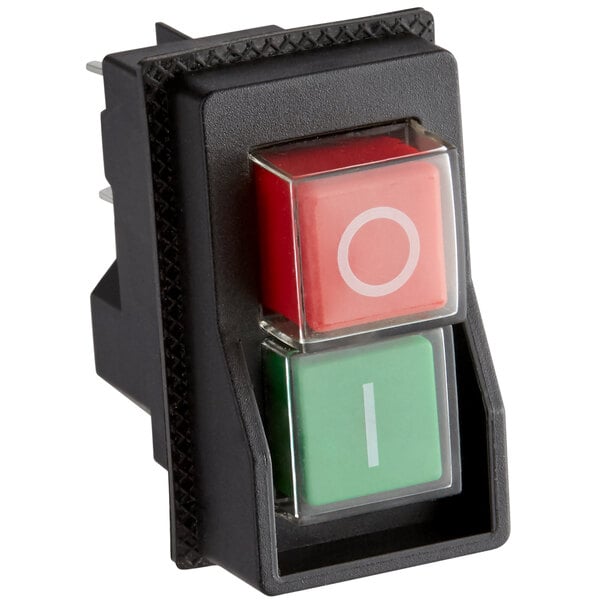 A black switch with red and green buttons.