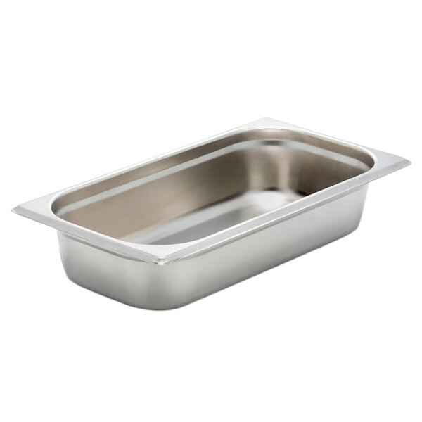 A silver Bon Chef stainless steel food pan with a lid.