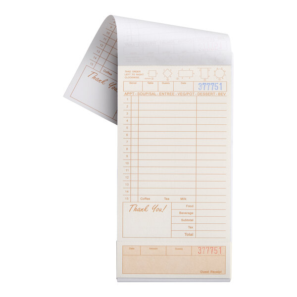 Choice 2 Part Tan and White Carbonless Guest Check with Bottom Guest Receipt   - 40/Case