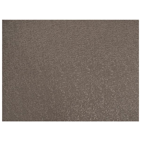 A gray vinyl rectangle placemat with a mushroom pattern on a fabric surface.