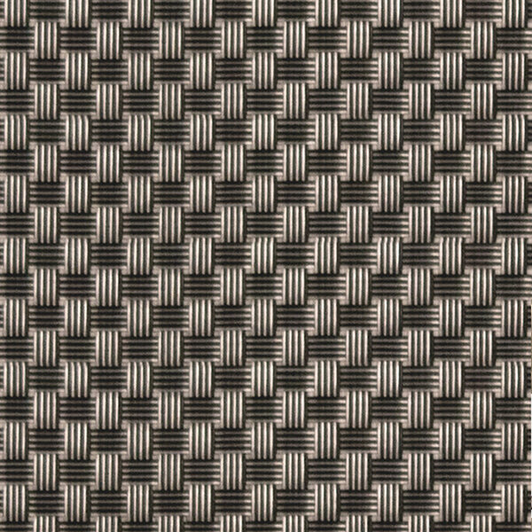 An iron gray woven vinyl rectangle placemat with a woven pattern.