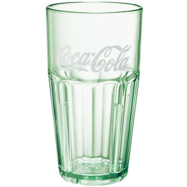 A jade plastic tumbler with Coca Cola logo on it.