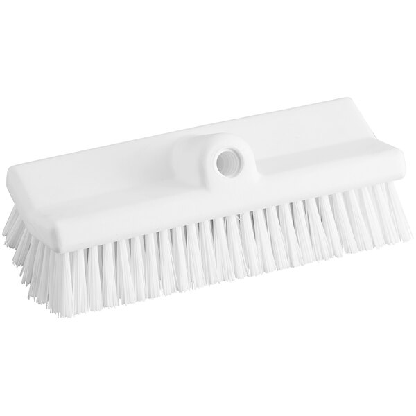 A close-up of a Carlisle white floor scrub brush with white bristles.