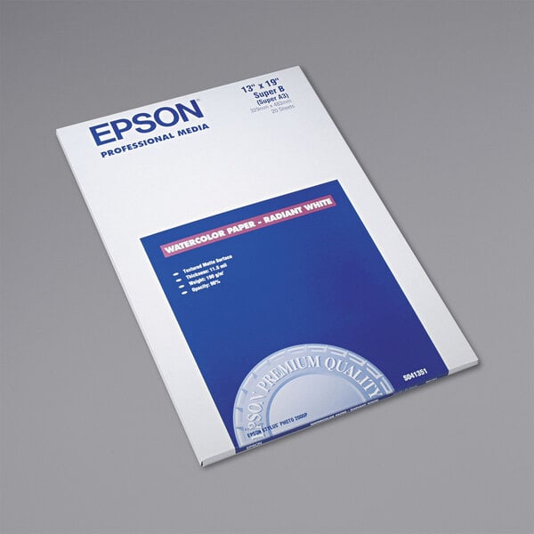 A package of 20 white Epson watercolor inkjet paper sheets.