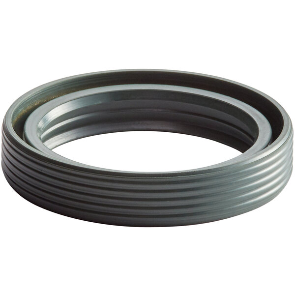 A gray rubber oil seal ring with a black ring.
