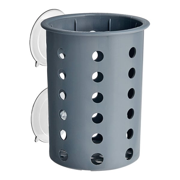 A gray Steril-Sil plastic flatware cylinder with holes.