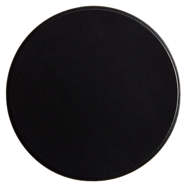 A black round vinyl coaster.