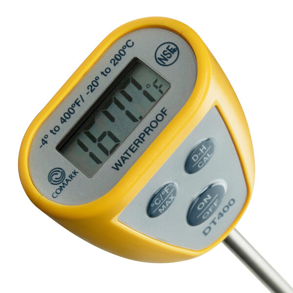 a yellow and grey digital thermometer