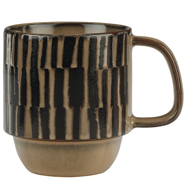 A World Tableware Afar cream stoneware coffee mug with a black and brown design.