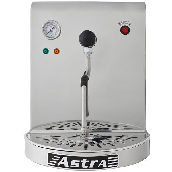 An Astra STS1300 Pro pourover milk and beverage steamer with a pressure gauge.