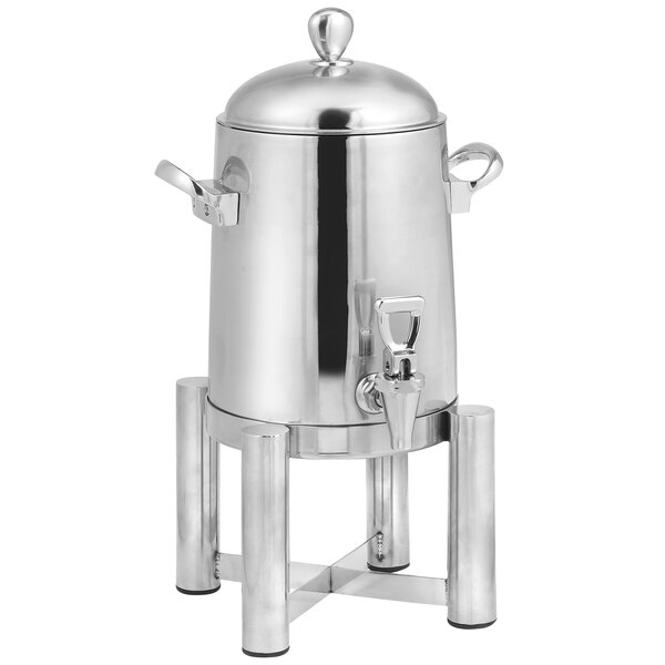 An Eastern Tabletop stainless steel coffee urn with a lid.