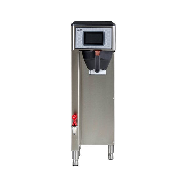 A Curtis stainless steel ThermoProX coffee brewer with a digital display.