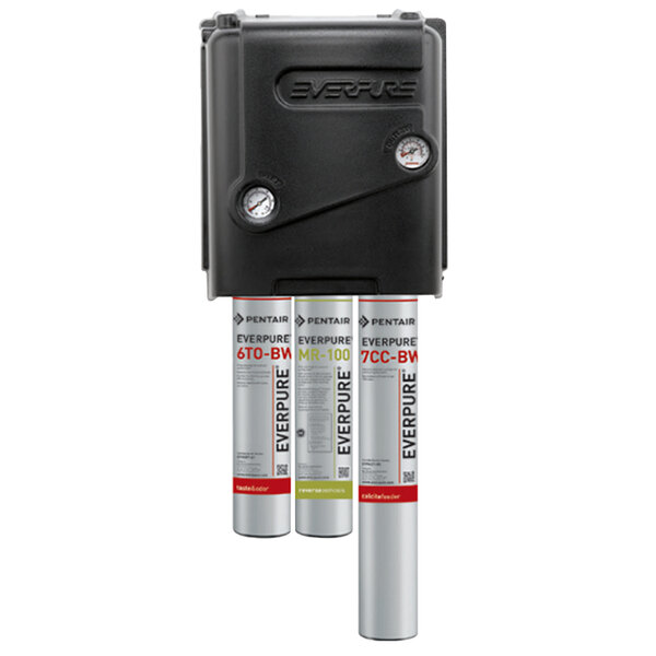 An Everpure reverse osmosis system with a black and white label.