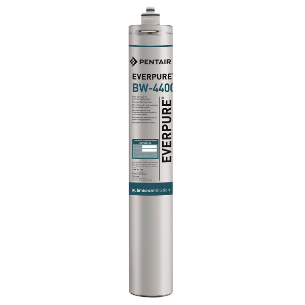 A white Everpure replacement filter cartridge with black and blue text.