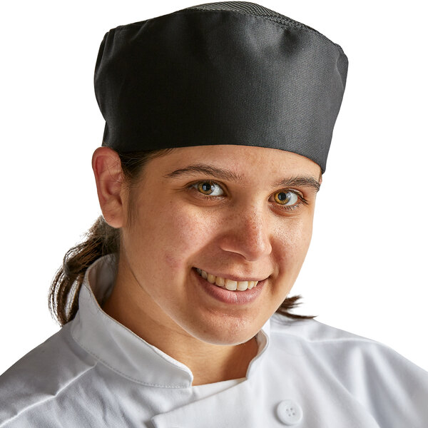 Professional Chef Hat with Elastic Back Skull Cap for Restaurant Black Net Top 