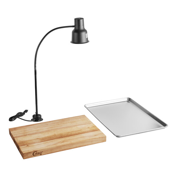 Avantco Carving Station Kit with 39" Black Heat Lamp, Cutting Board, and Drip Pan - 120V, 250W