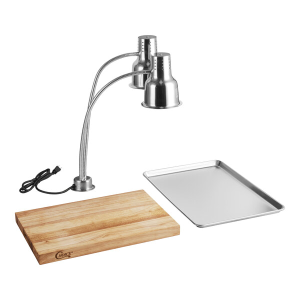 Avantco Carving Station Kit with 24" Dual Arm Heat Lamp, Cutting Board, and Drip Pan - 120V, 500W