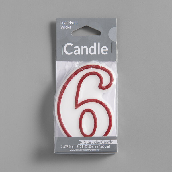 A red and white package with a white outlined "6" candle.