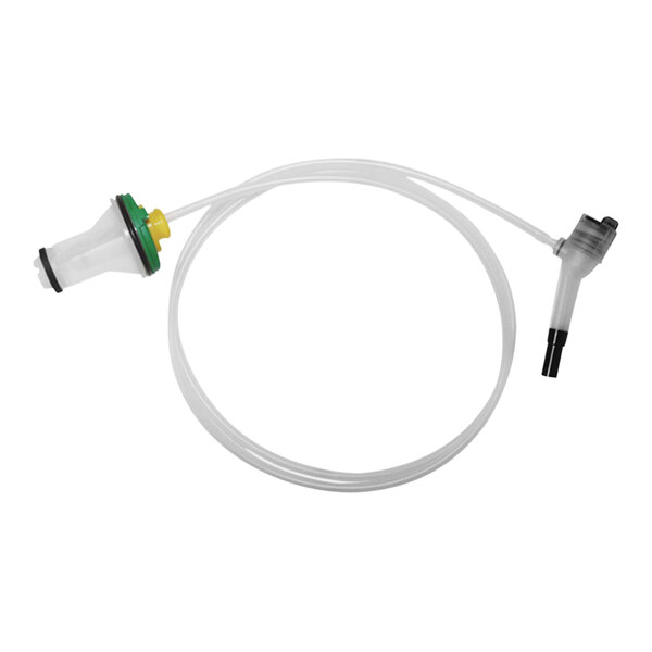 A white Micro Matic FlexiDraft hose with yellow and green connectors.