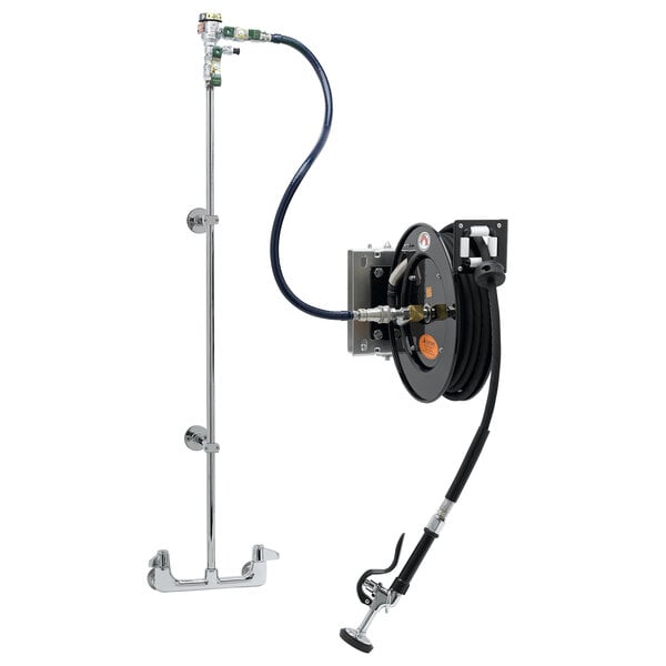 Equip by T&S 5HR-232-01WE1 35' Open Hose Reel System with Wall Mount Base  Faucet, Swing Wall Bracket, and High Flow Spray Valve