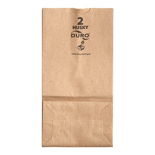 A brown paper bag with the Duro logo on it.