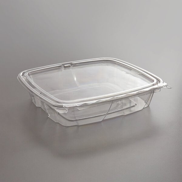 A Dart ClearPac clear plastic container with a flat lid.