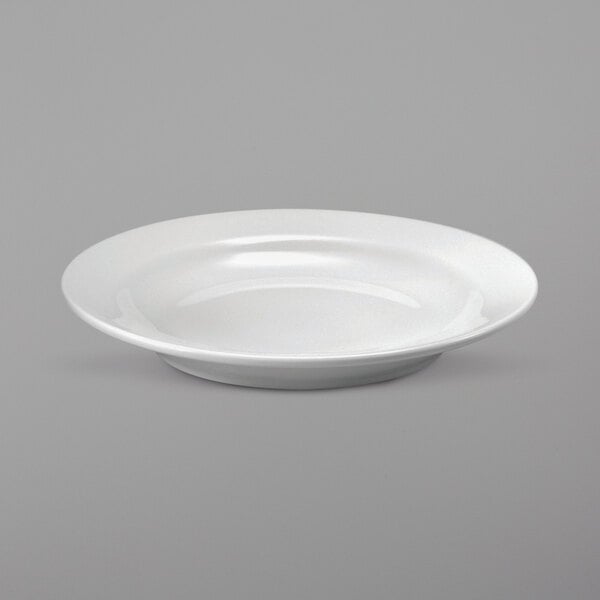 A white Oneida Royale porcelain bowl with a rim.