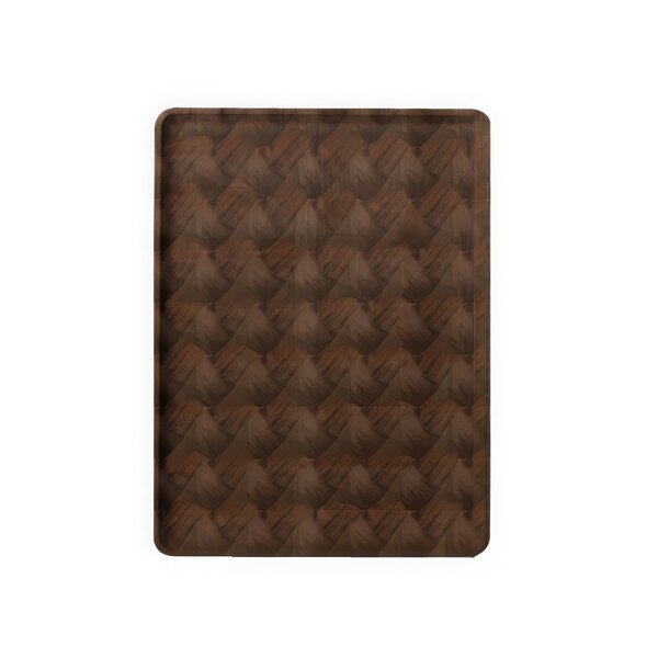 A brown rectangular Cambro tray with a basketweave pattern.