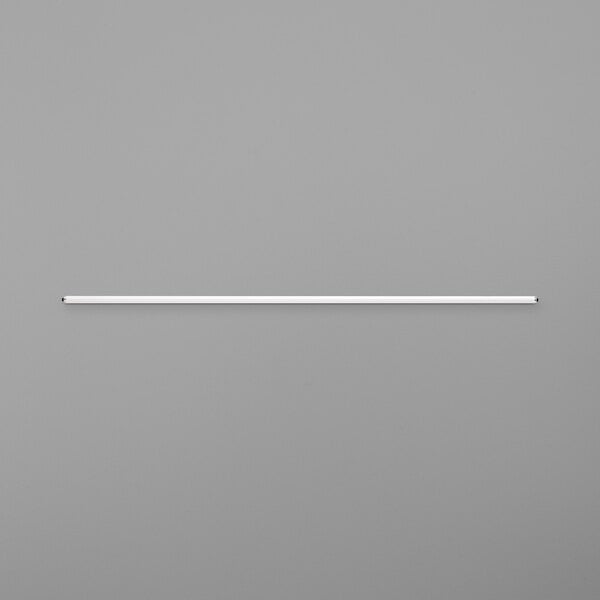 A long white Satco T12 fluorescent light bulb on a gray background.