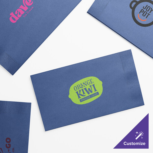 A blue package of navy Choice paper dinner napkins with a logo on it.