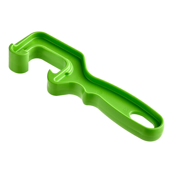 A green plastic Warner pail opener with a handle.