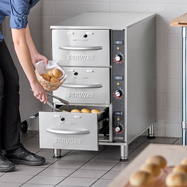 ServIt WDNFS-3 Triple Narrow Freestanding Drawer Warmer - 1350W, 120V