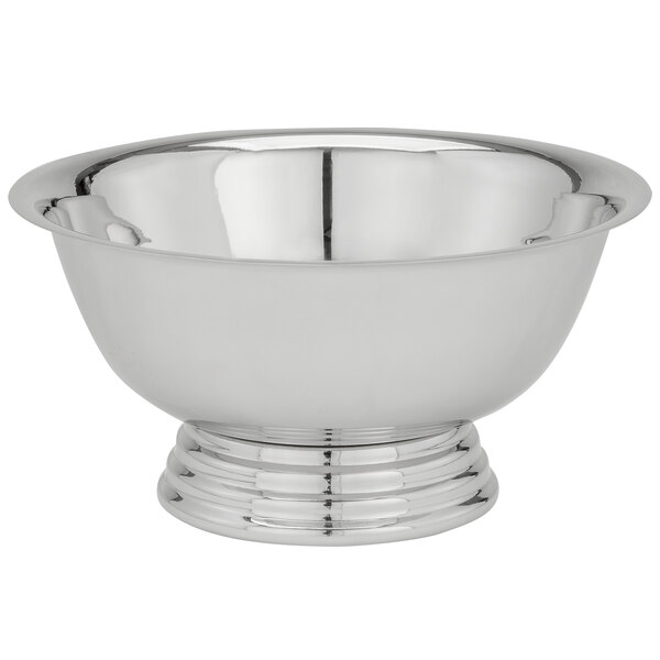 A Tabletop Classics by Walco stainless steel bowl with a pedestal base.