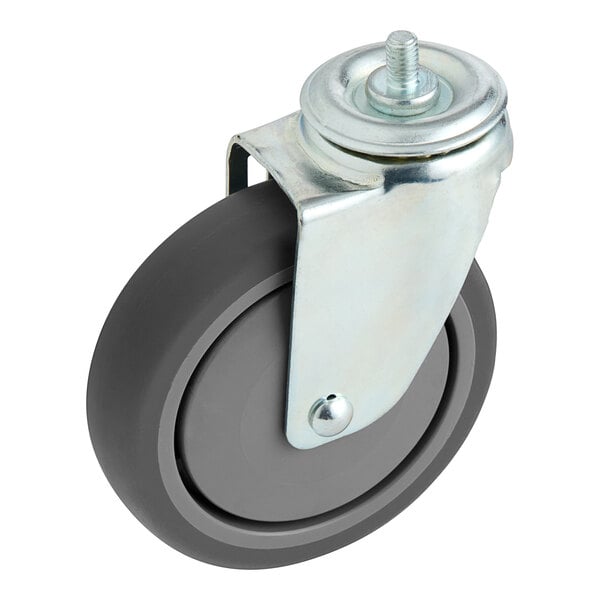A metal plate caster with a metal wheel.