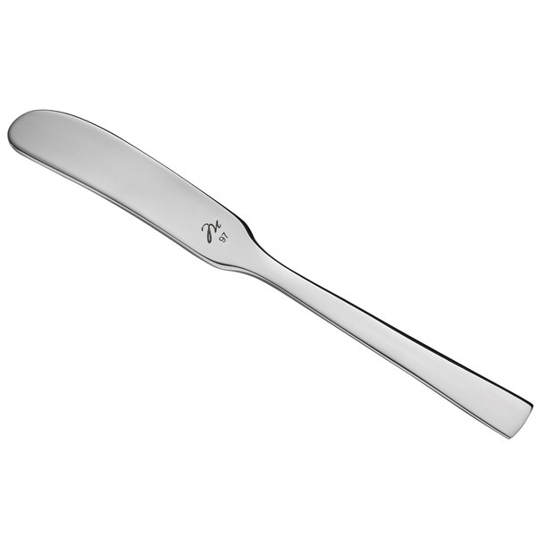 A Reserve by Libbey Santorini Mirror stainless steel butter spreader with a handle.